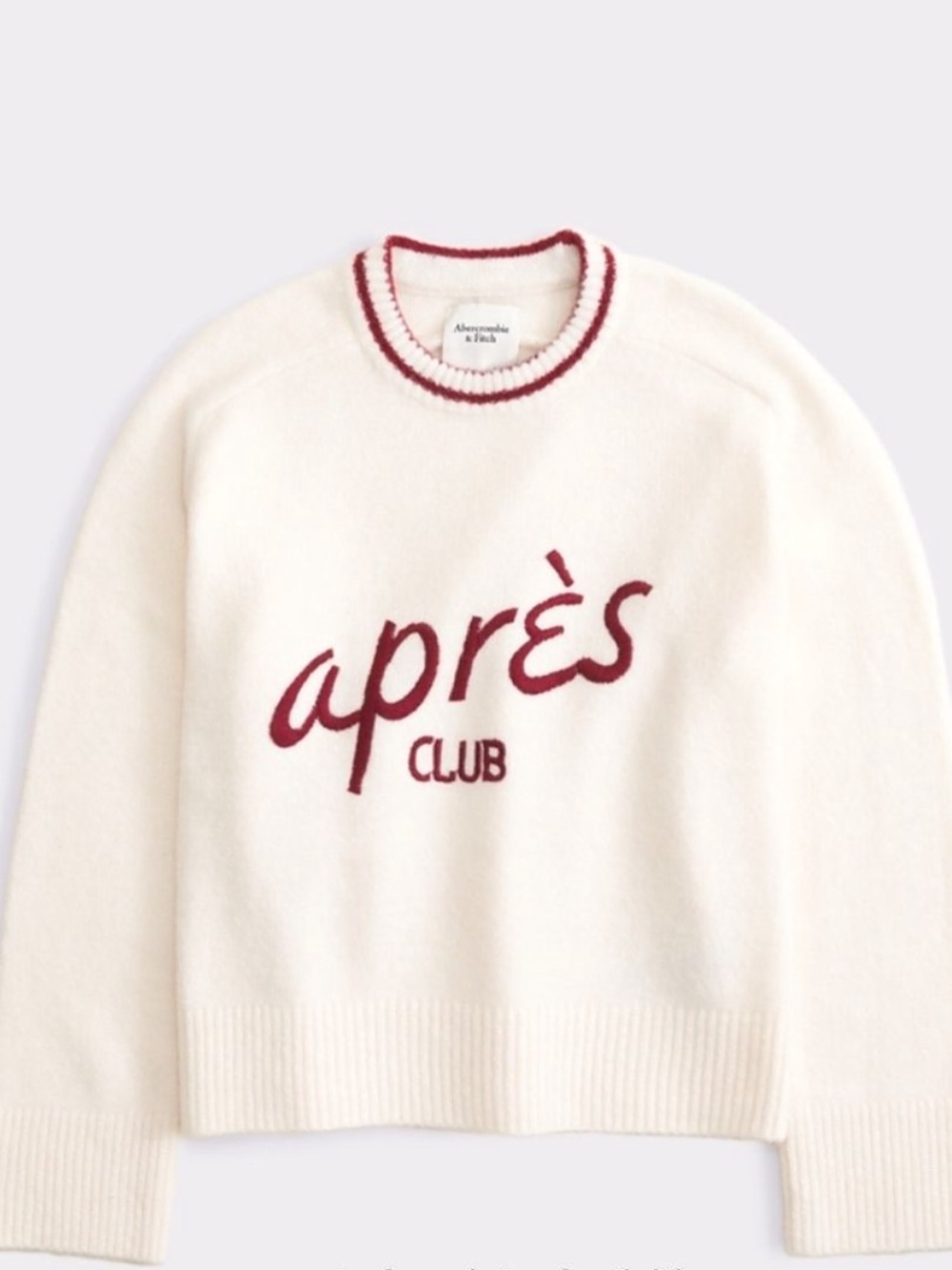 Abercrombie & Fitch Women's 'Après Club' Cream Sweater with Burgundy Script NWT